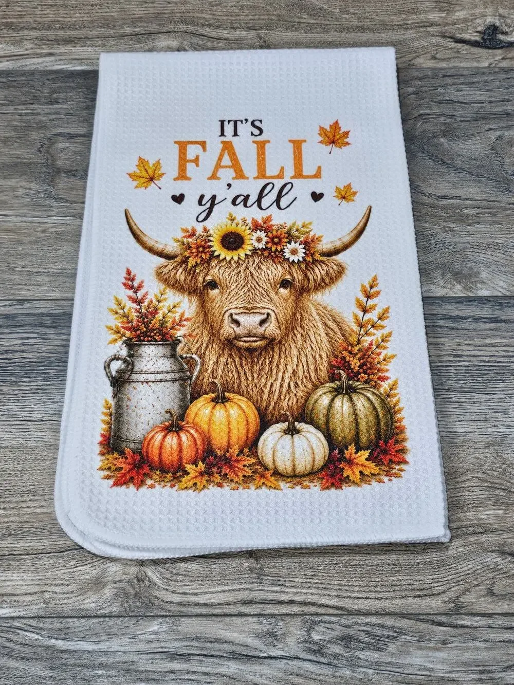 It's Fall Y'all Highland Cow Kitchen Towel Farmhouse Autumn Decor